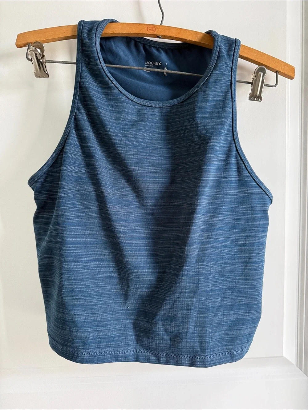 Jockey Navy Blue Striped Scoop Neck Workout Tank - L
